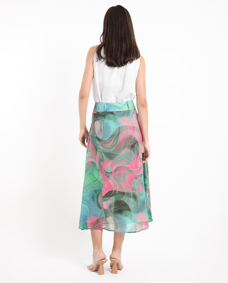 Rareism Women Treviso Dusky Multi  Flared Midi Abstract Print Skirt