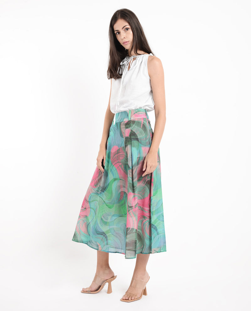 Rareism Women Treviso Dusky Multi  Flared Midi Abstract Print Skirt