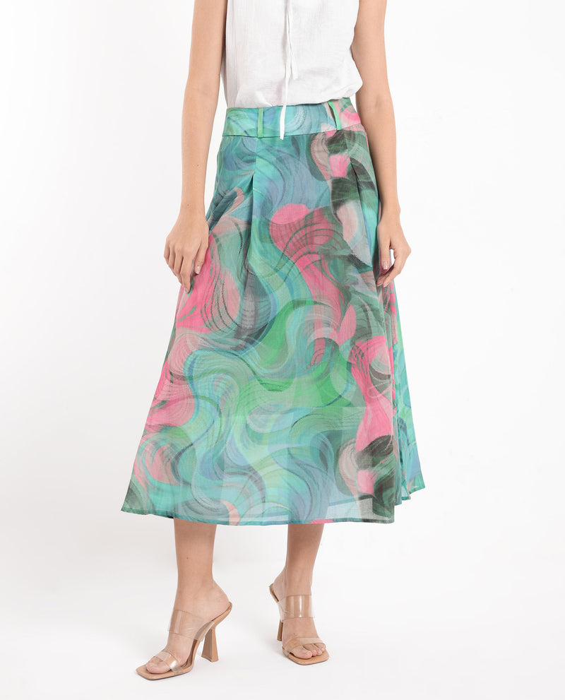 Rareism Women Treviso Dusky Multi  Flared Midi Abstract Print Skirt