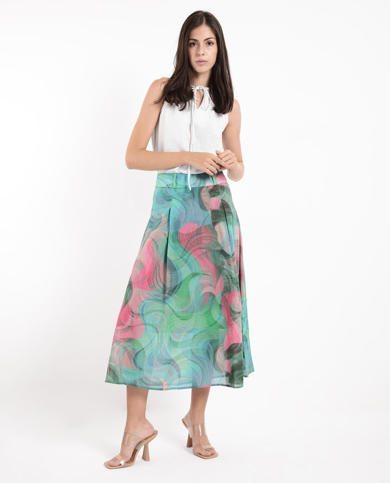 Rareism Women Treviso Dusky Multi  Flared Midi Abstract Print Skirt