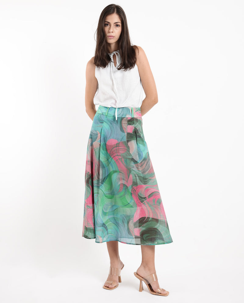 Rareism Women Treviso Dusky Multi  Flared Midi Abstract Print Skirt