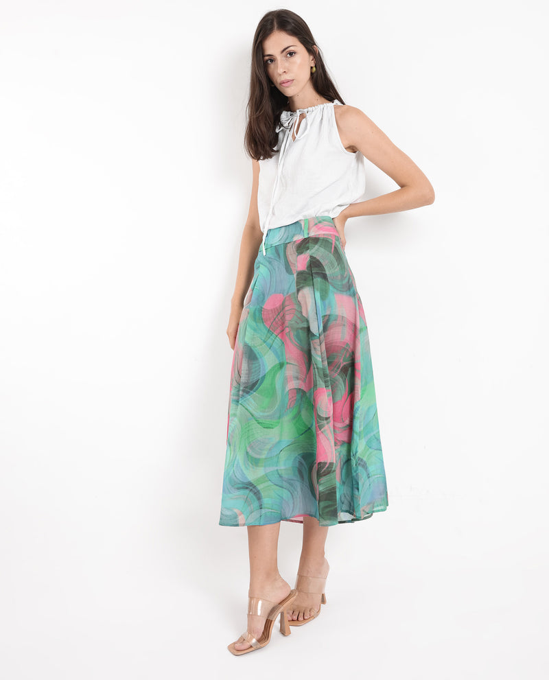 Rareism Women Treviso Dusky Multi  Flared Midi Abstract Print Skirt