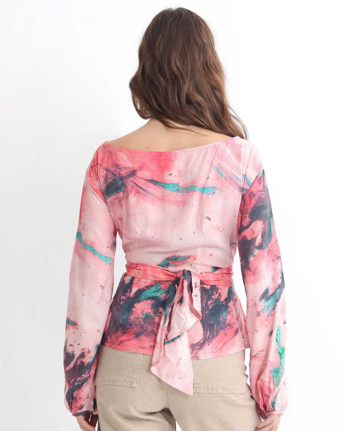 Rareism Women Trivia Multi Viscose Fabric Regular Fit Boat Neck Full Sleeves Abstract Print Top