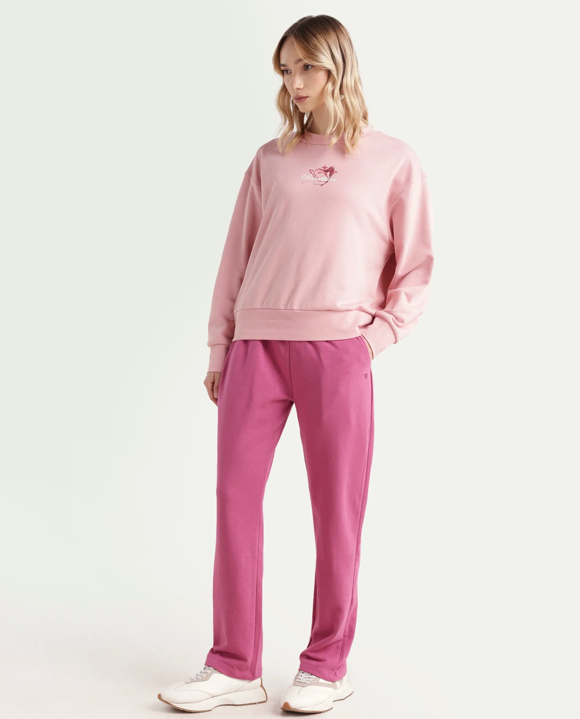 Rareism Women's Trunky Dark Pink Cotton Blend Plain Ankle Length Straight Fit Track Pant