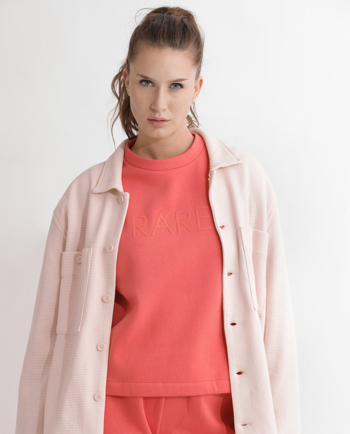 Rareism Articale Women Tupino Orange Poly Cotton Fabric Full Sleeves Cuffed Sleeve Round Neck Relaxed Fit Plain Sweatshirt
