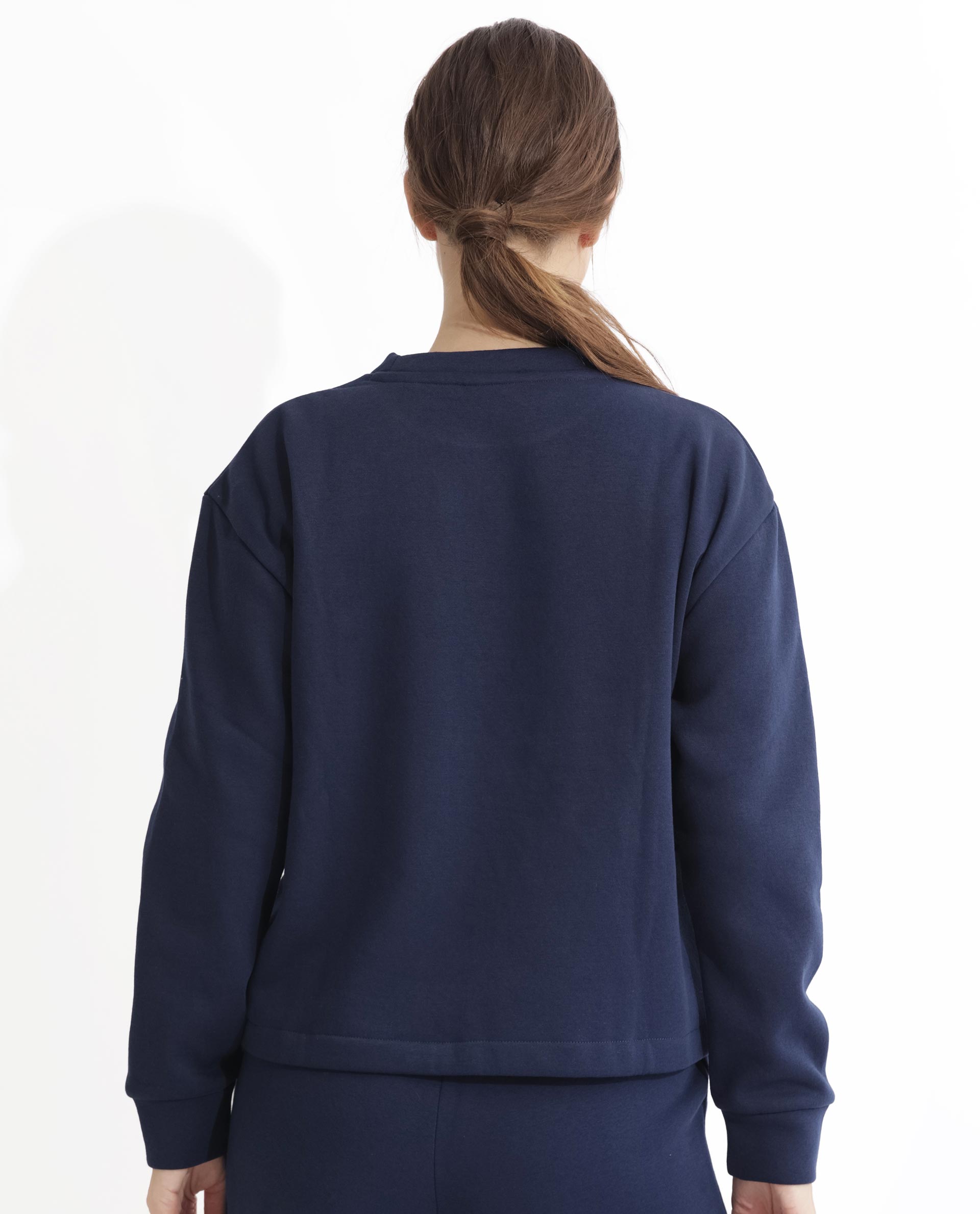 Rareism Women's Tuppen Navy Polyester Blend Crew Neck Printed Relaxed Fit Sweatshirt