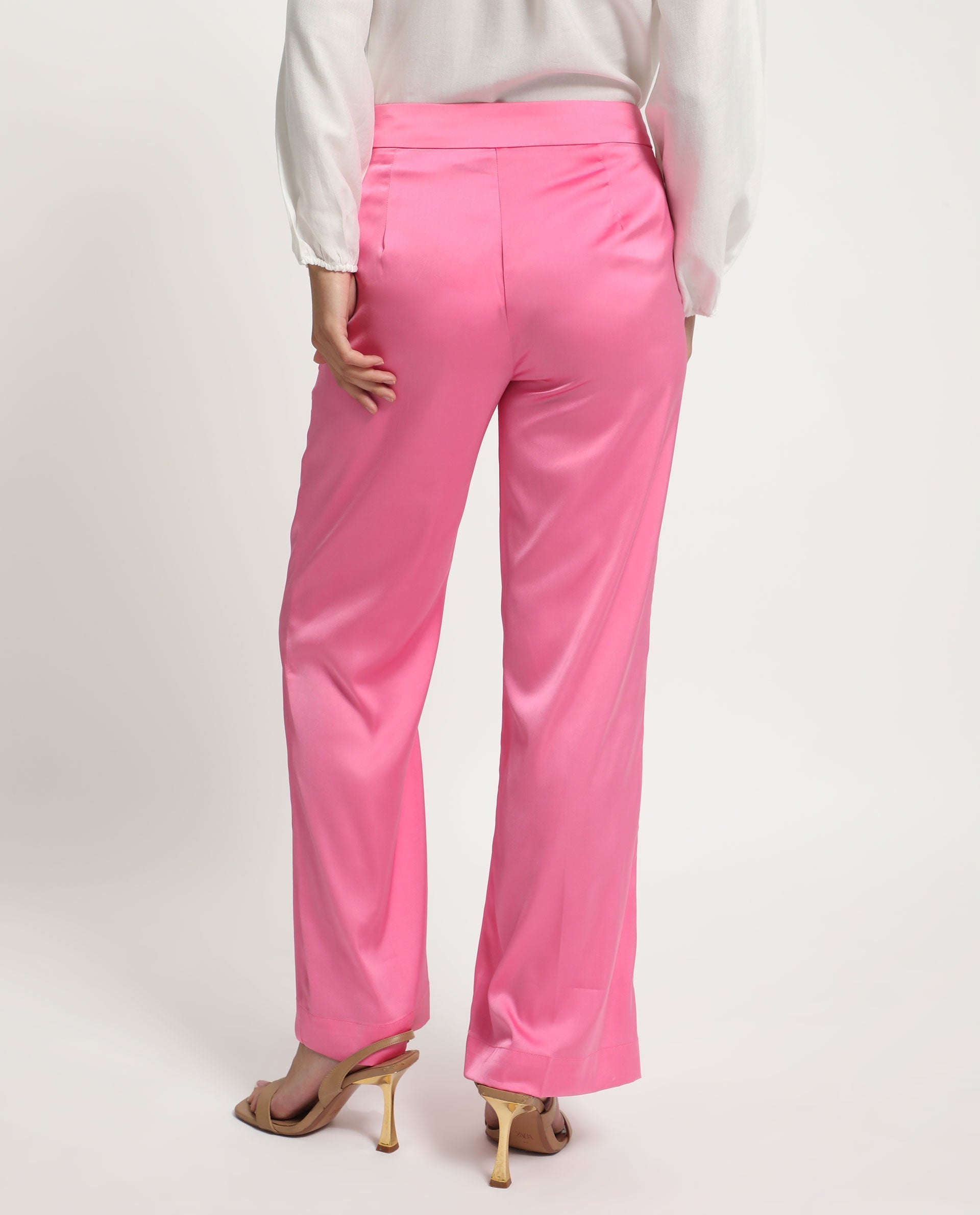Rareism Women's Ucher Pink Polyester Plain Ankle Length Relaxed Fit Trouser