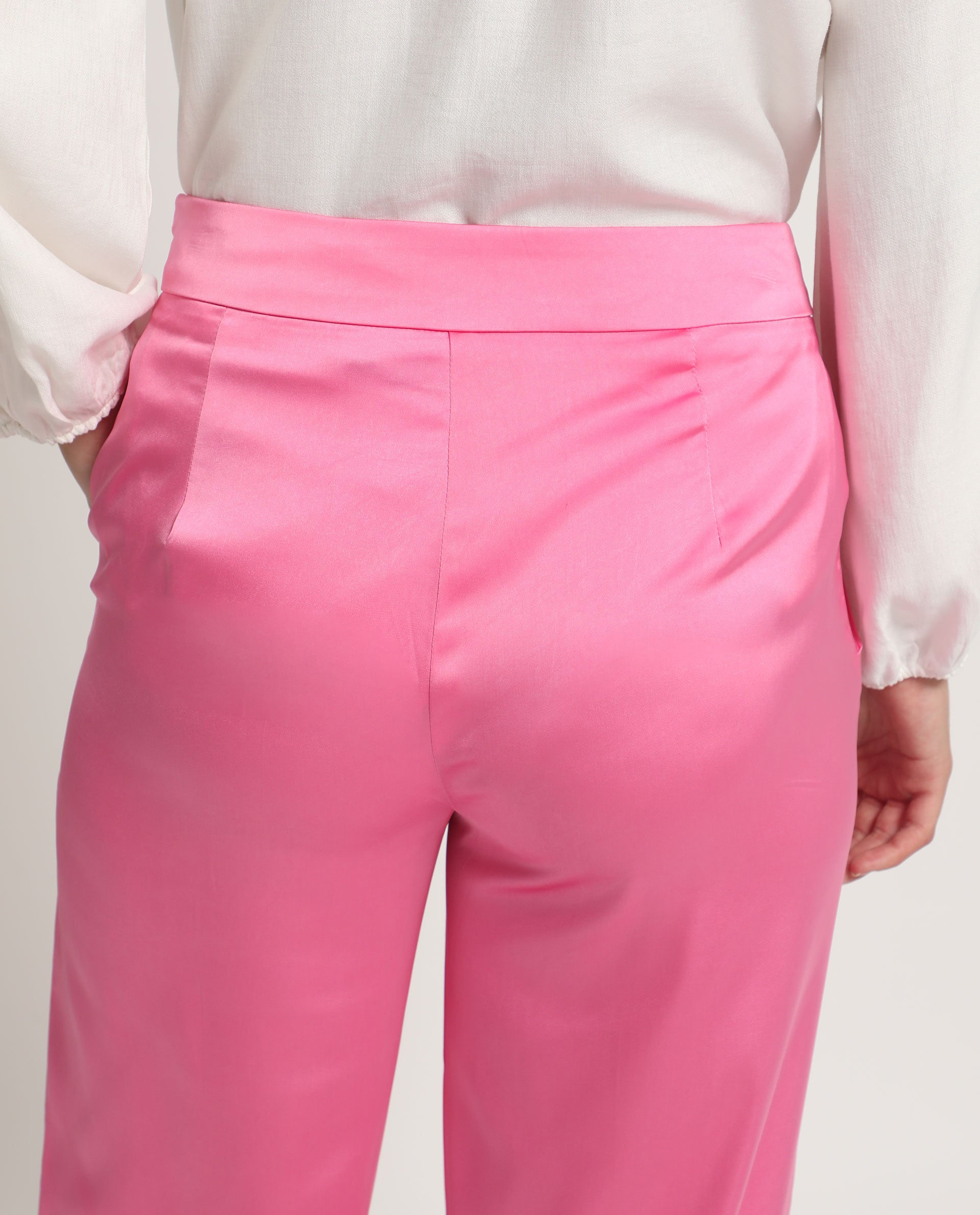 Rareism Women's Ucher Pink Polyester Plain Ankle Length Relaxed Fit Trouser