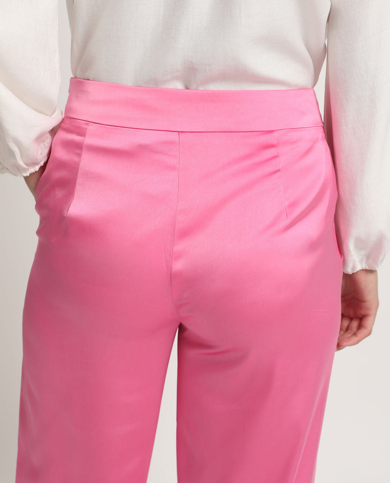 Rareism Women Ucher Pink Polyester Fabric Zip Closure Relaxed Fit Plain Ankle Length Trousers