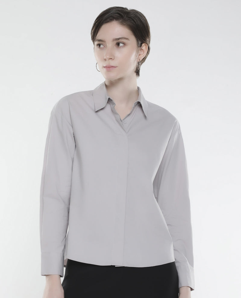 Rareism Women Uiko Grey Plain Shirt