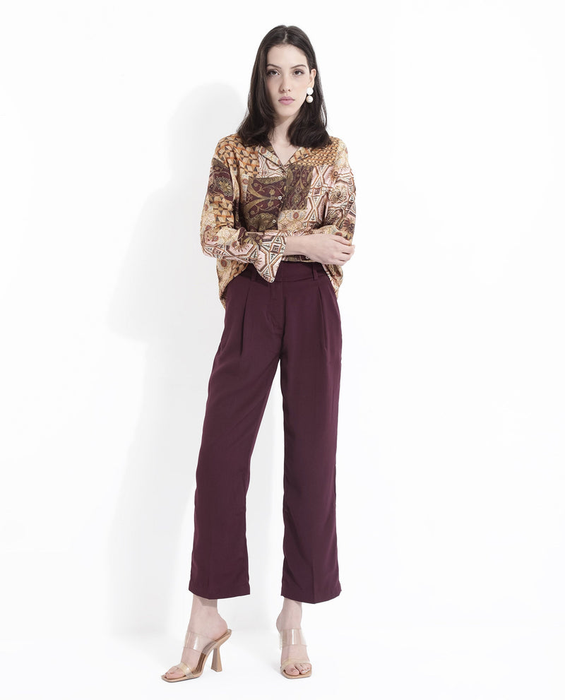 Rareism Women Urap Dark Maroon  Straight Fit Ankle Length Plain Trouser