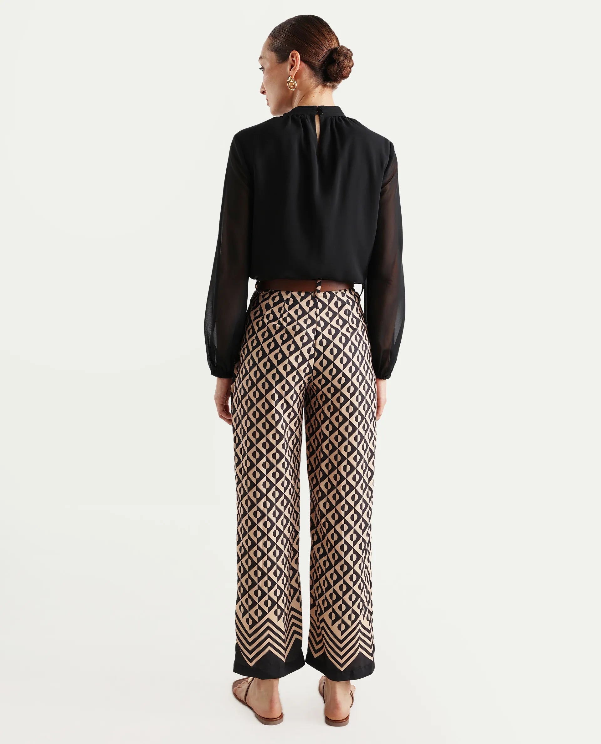 Rareism Women's Urapan Black Polyester Blend Geometric Print Ankle Length Straight Fit Trouser