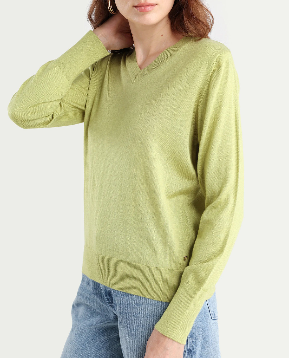 Rareism Women's Usak Flouroscent Green Acrylic V-Neck Plain Regular Fitted Sweater