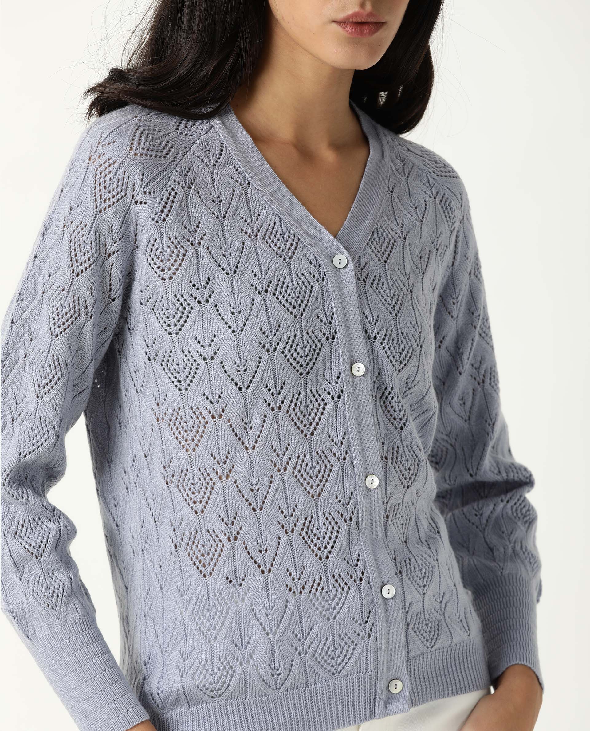 Rareism Women Adorn Purple  Full Sleeves Regular Fit Solid V-Neck Sweater
