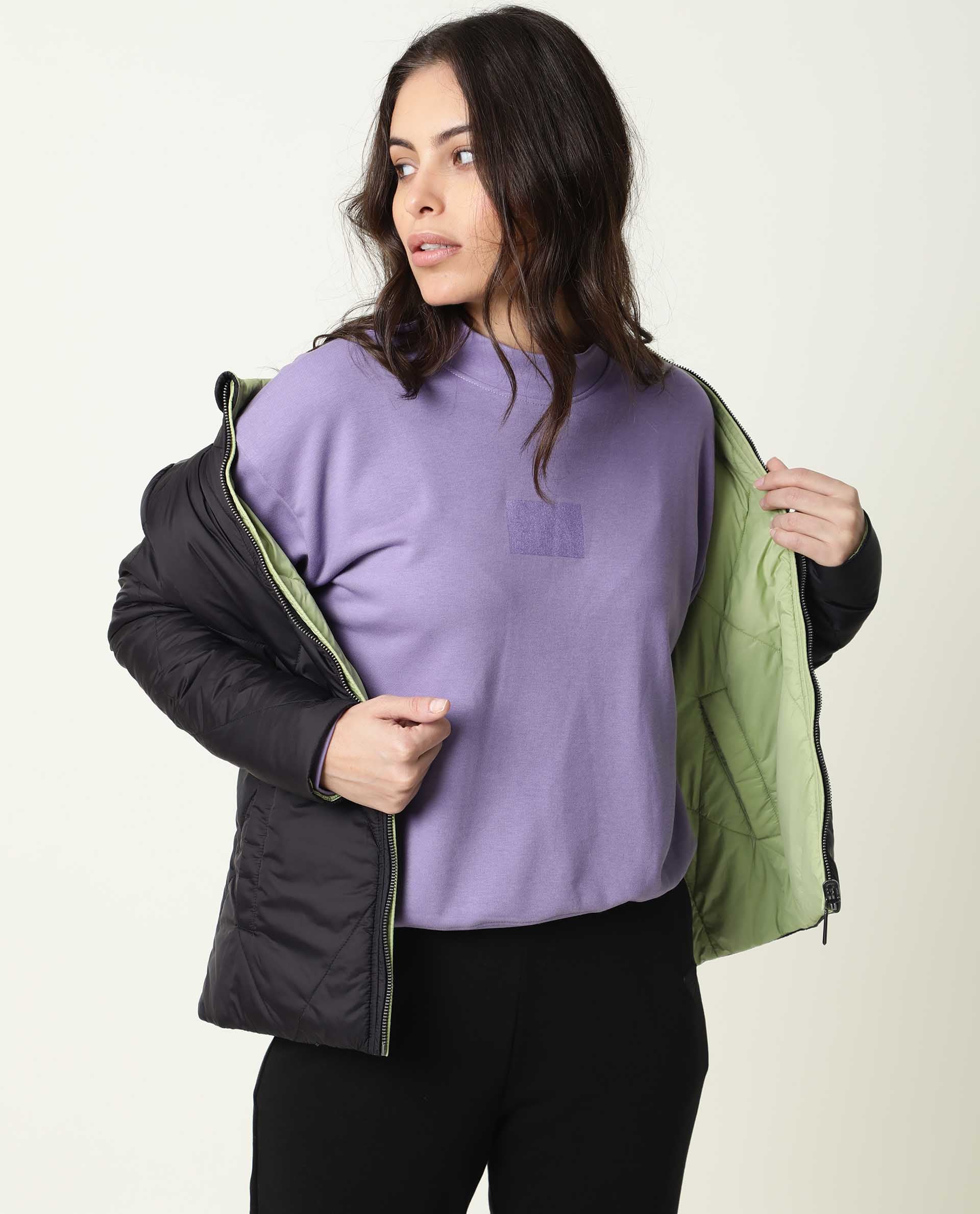 Rareism Women Hectare Pastel Purple Cotton Poly Fabric Relaxed Fit Full Sleeves Solid High Neck Sweatshirt
