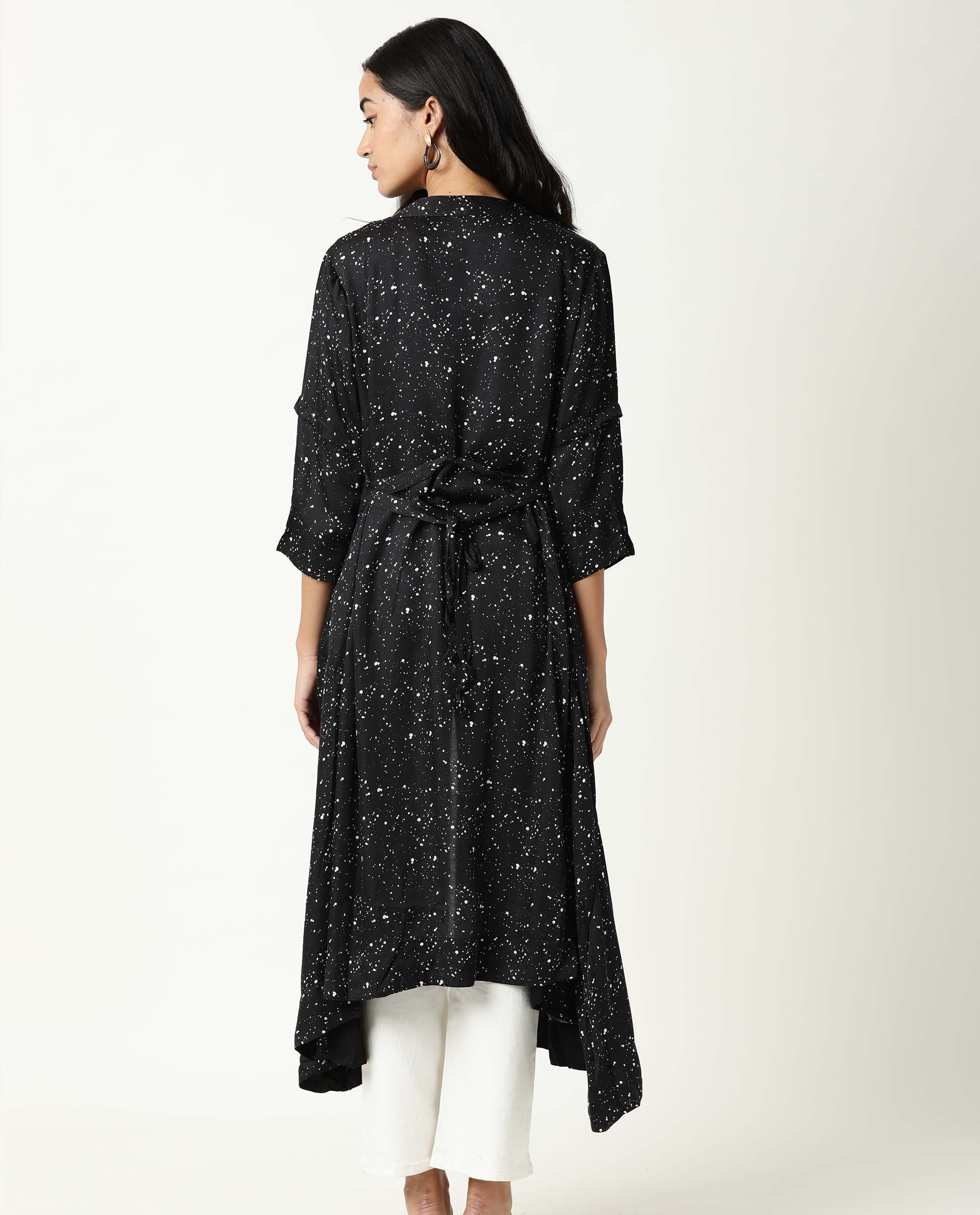 Rareism Women Dune Black Overlayer Short Sleeves Printed