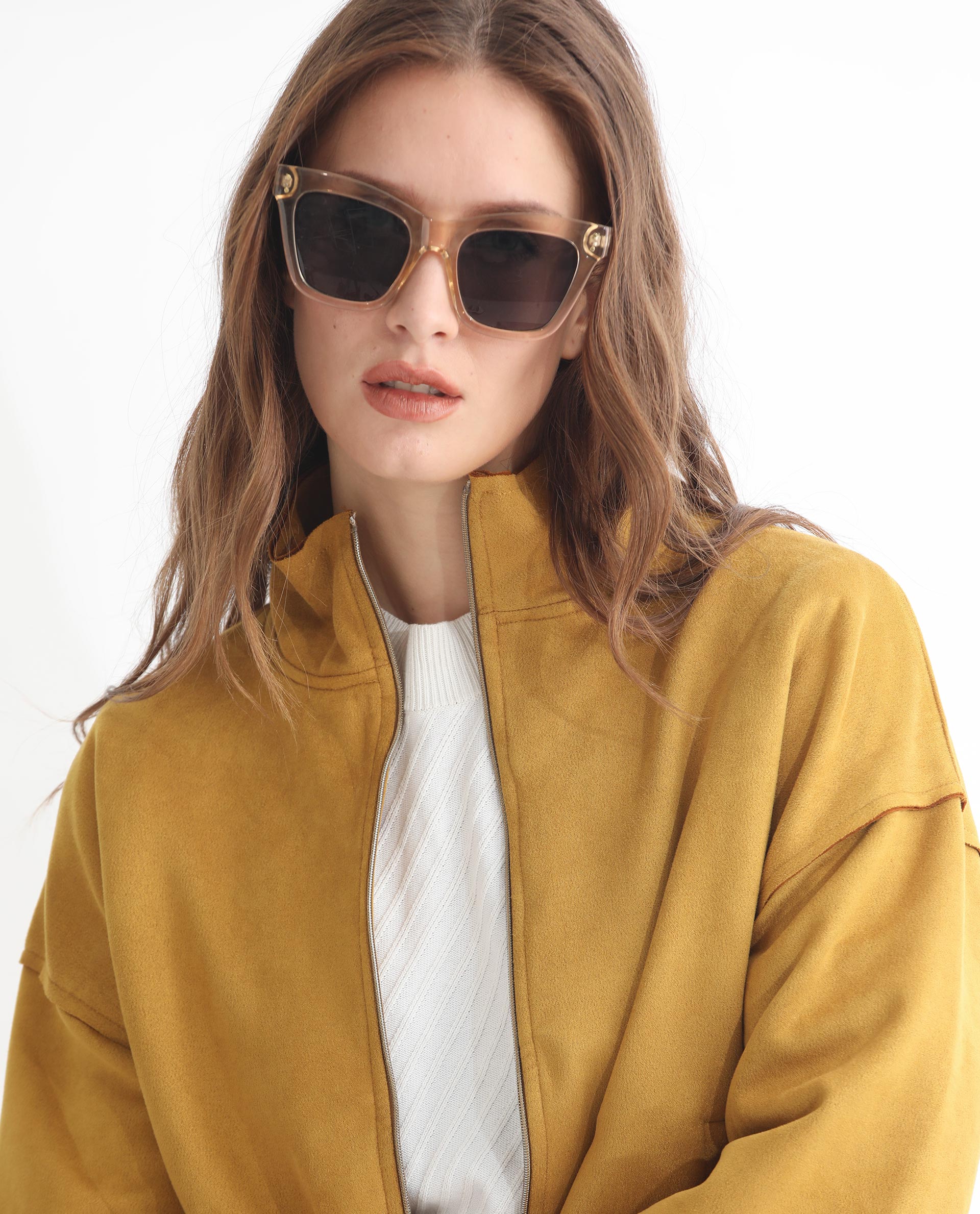 Rareism Women's Vasu 1 Mustard Suede Mandarin Collar Plain Regular Fit Jacket