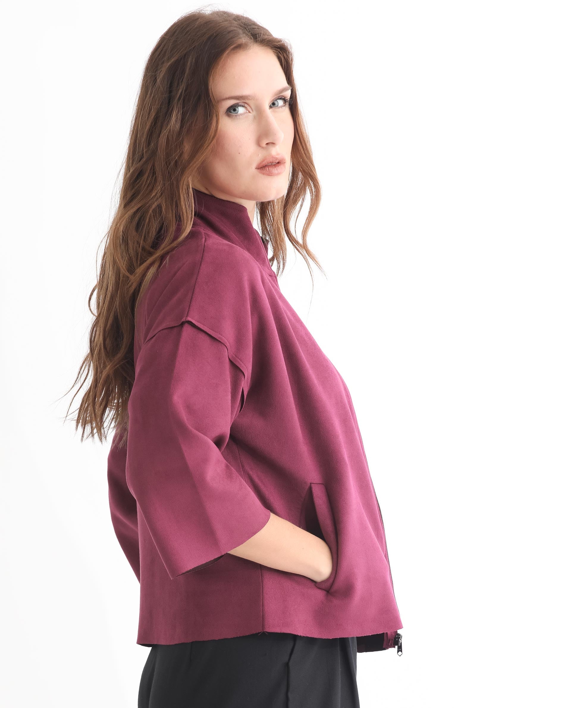 Rareism Women Vasu 1 Pink Polyester Fabric 3/4Th Sleeves Solid Mandarin Collar Jacket