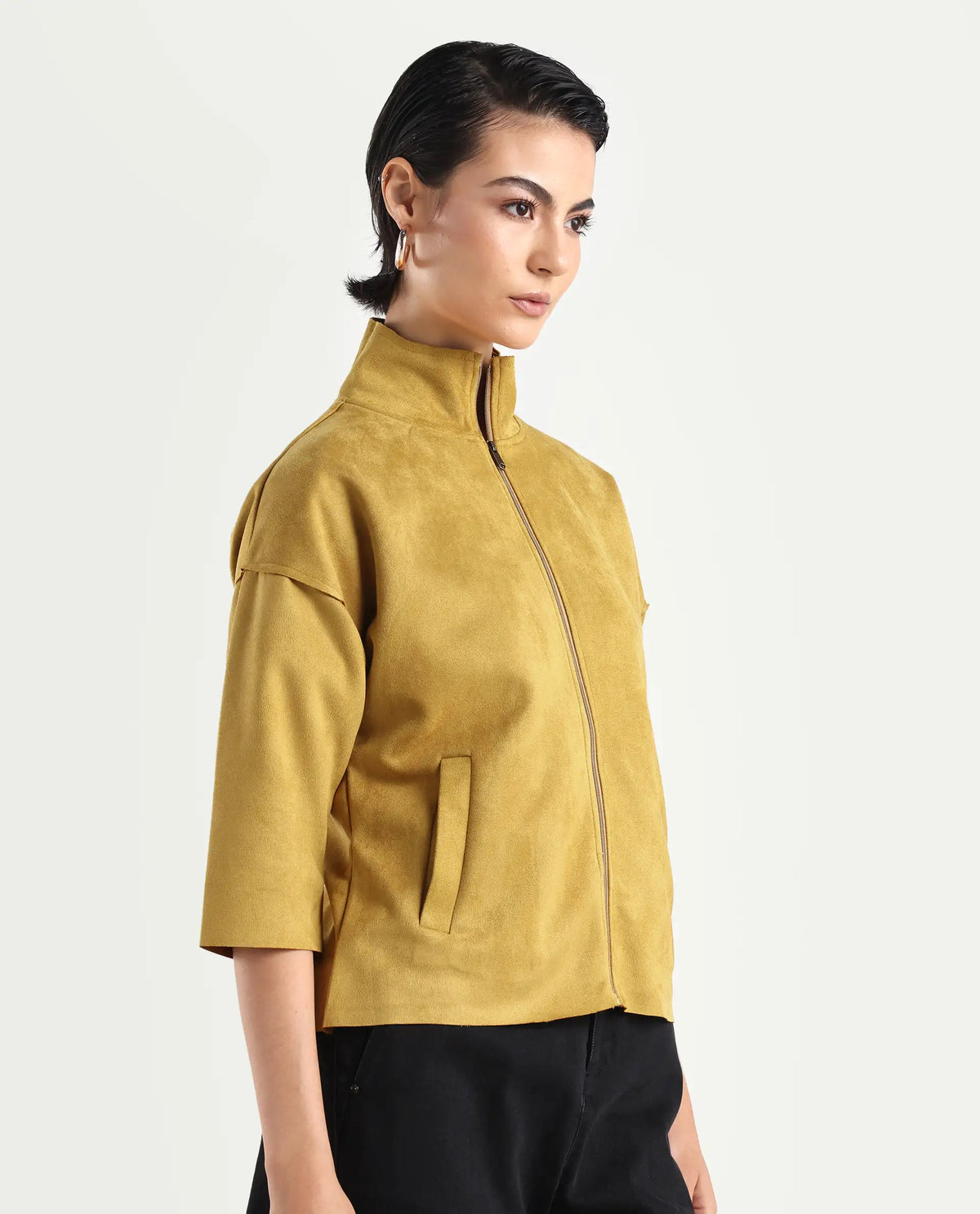 Rareism Women's Vasu 2 Mustard Polyester Blend Stand Collar Plain Boxy Fit Jacket