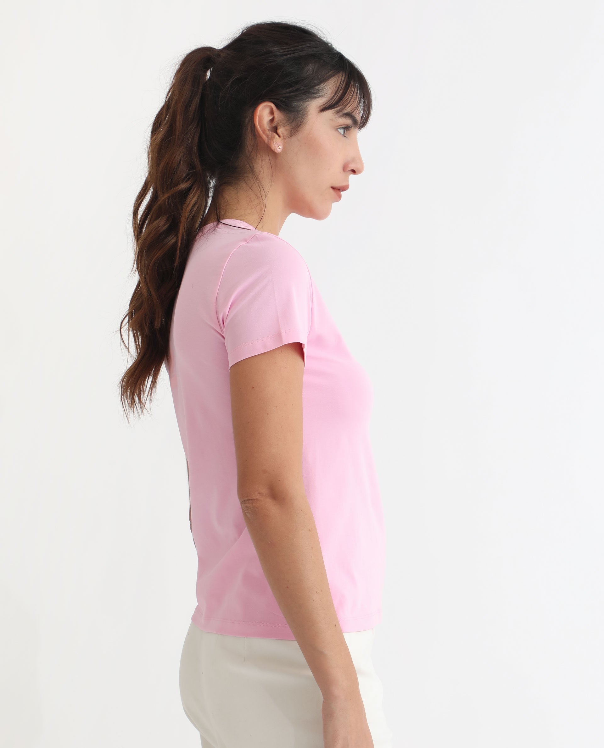 Rareism Women's Vivian Pink Cotton Crew Neck Graphic Print Regular Fit T-Shirt