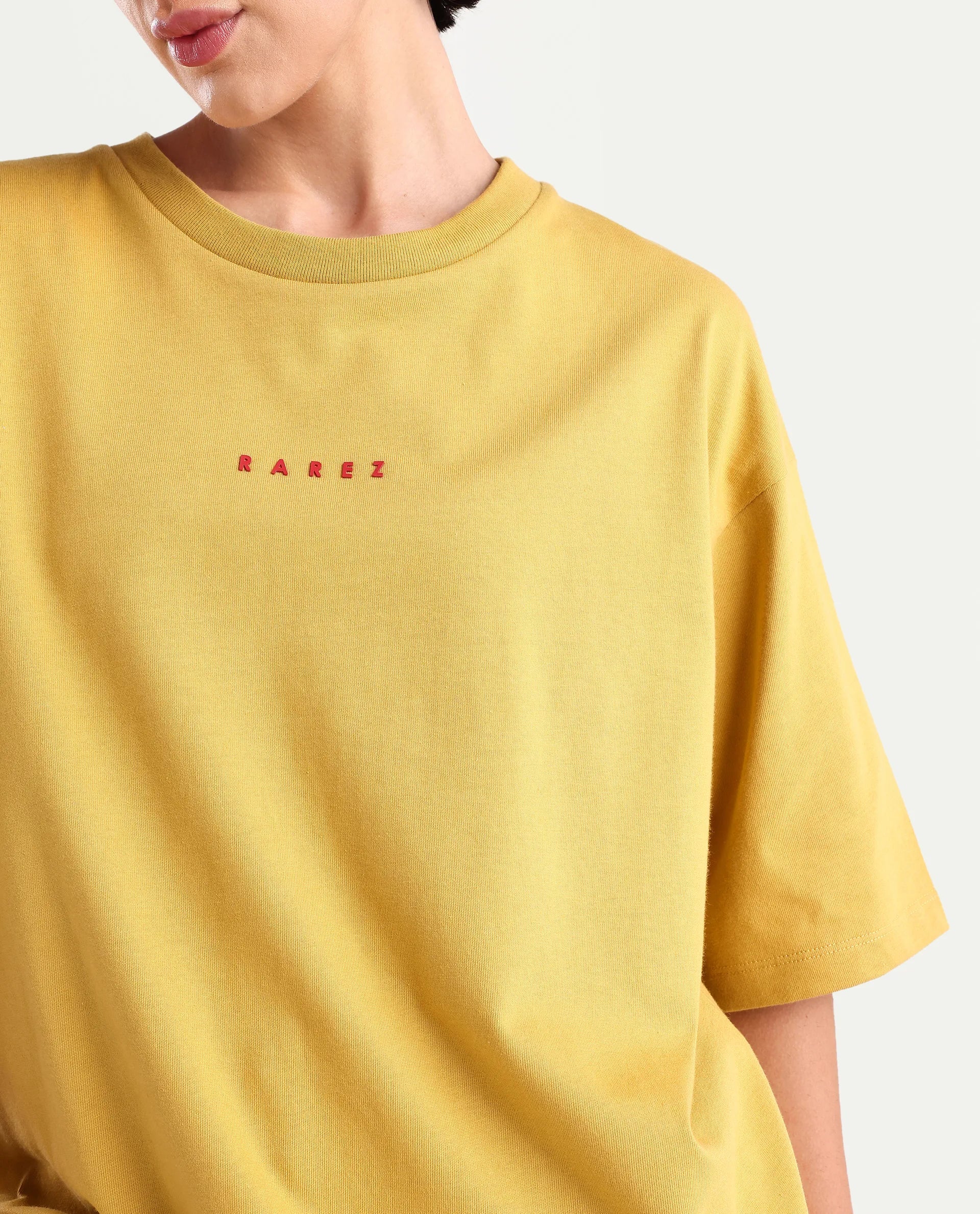 Rareism Women's Voltz Yellow Cotton Graphic Print Oversized T-Shirt