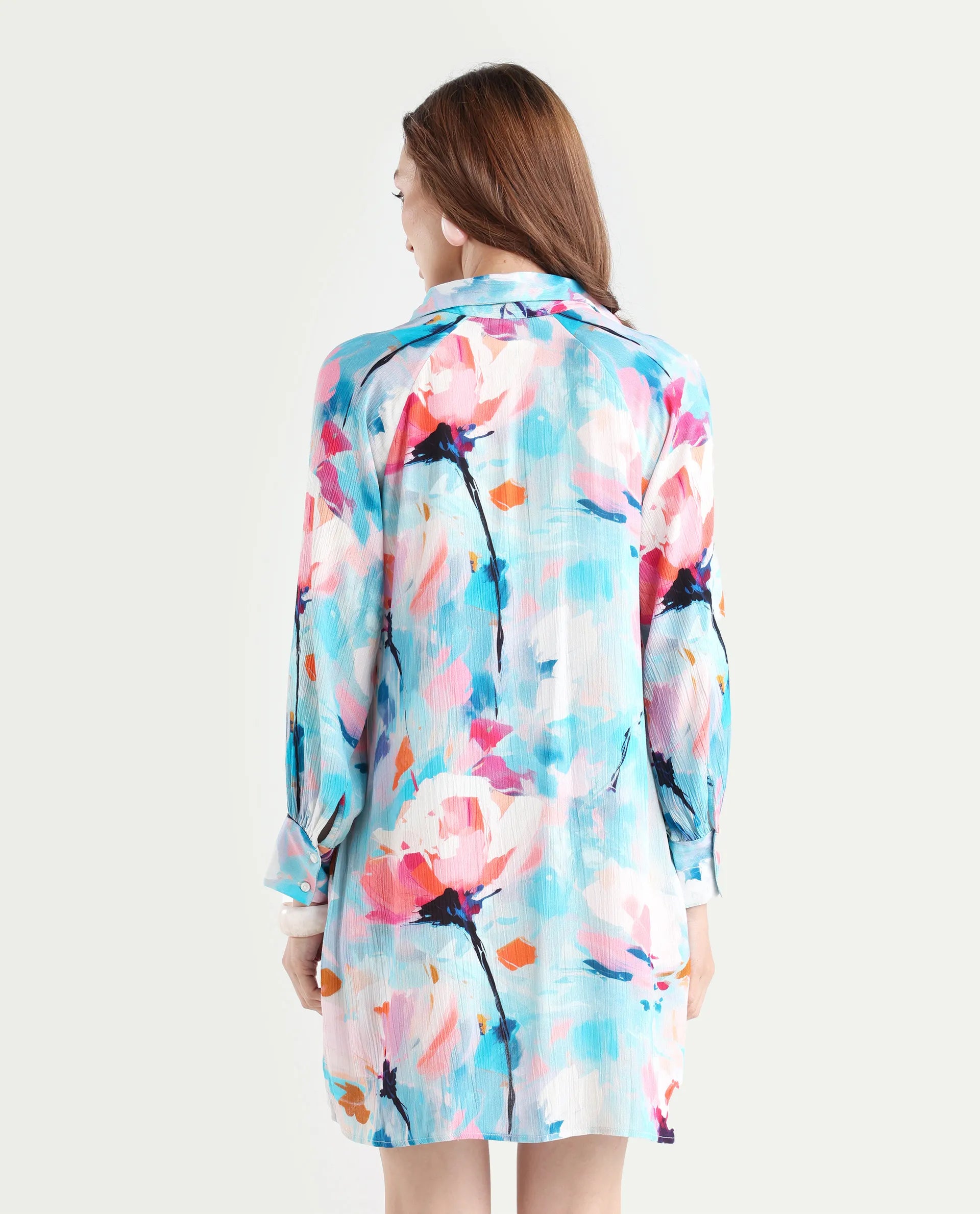 Rareism Women's Wadd Flouroscent Multi Viscose Drop Collar Floral Print Mini Regular Fit Dress