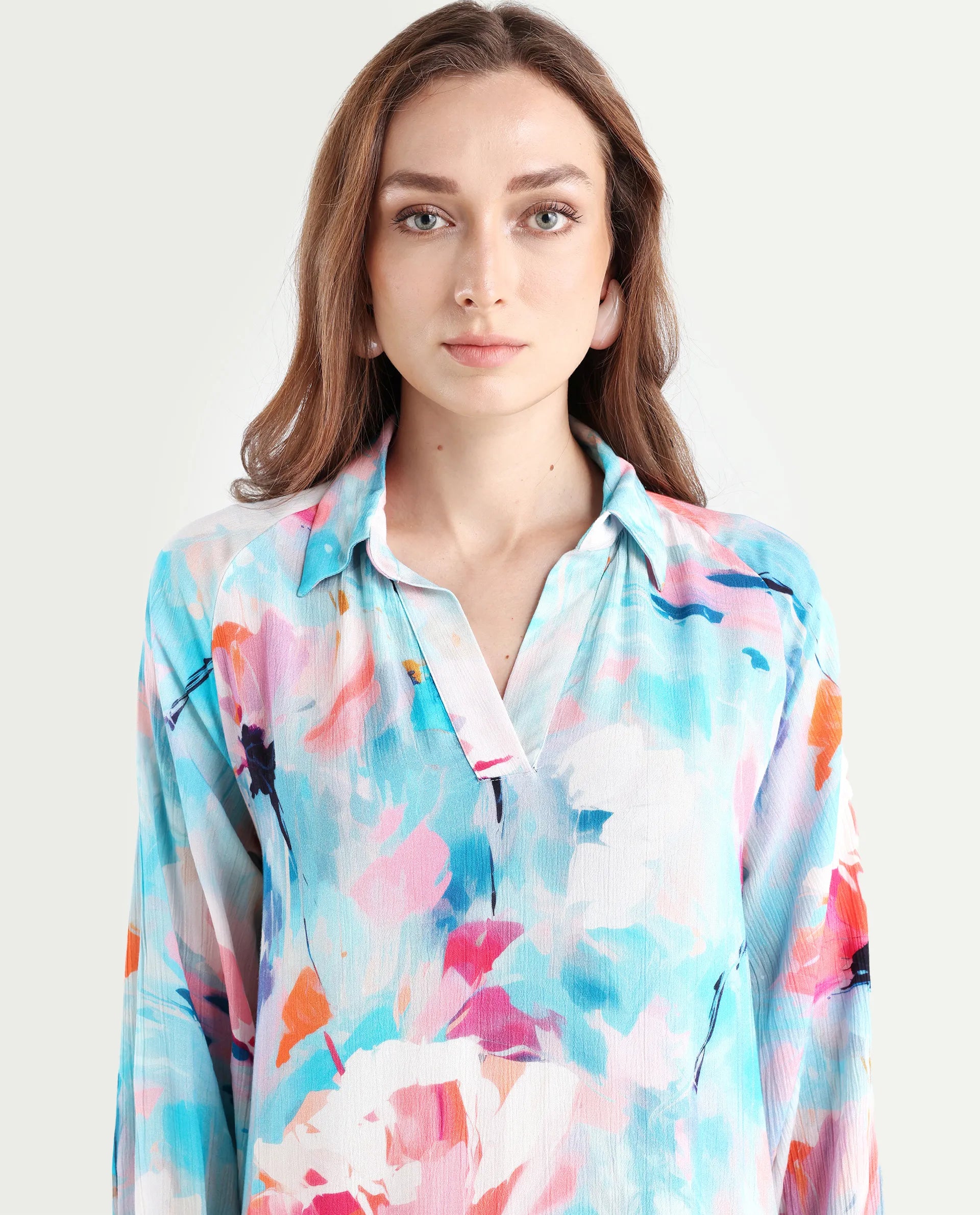 Rareism Women's Wadd Flouroscent Multi Viscose Drop Collar Floral Print Mini Regular Fit Dress
