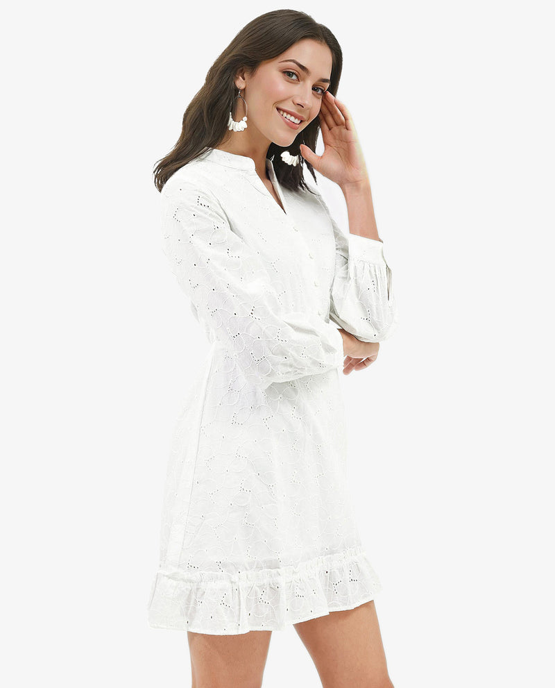Rareism Women'S Walder White Cotton V-Neck Dress