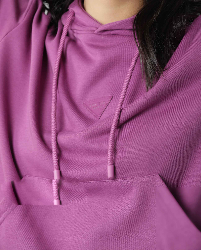 Rareism Women Wally-1 Purple Cotton Poly Fabric Relaxed Fit Full Sleeves Solid Hooded Sweatshirt