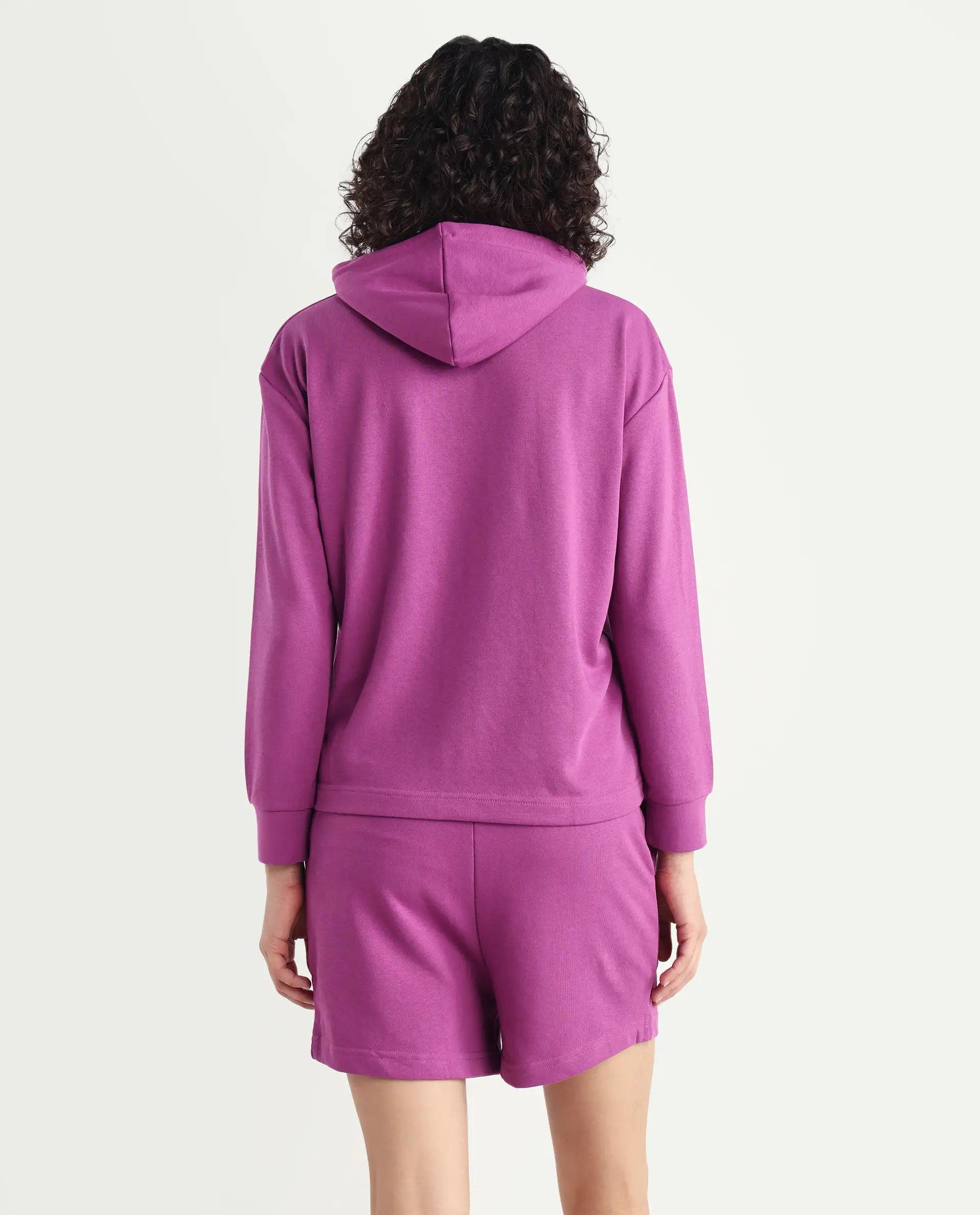 Rareism Women's Wally-1 Purple Cotton Blend Hooded Plain Relaxed Fit Sweatshirt