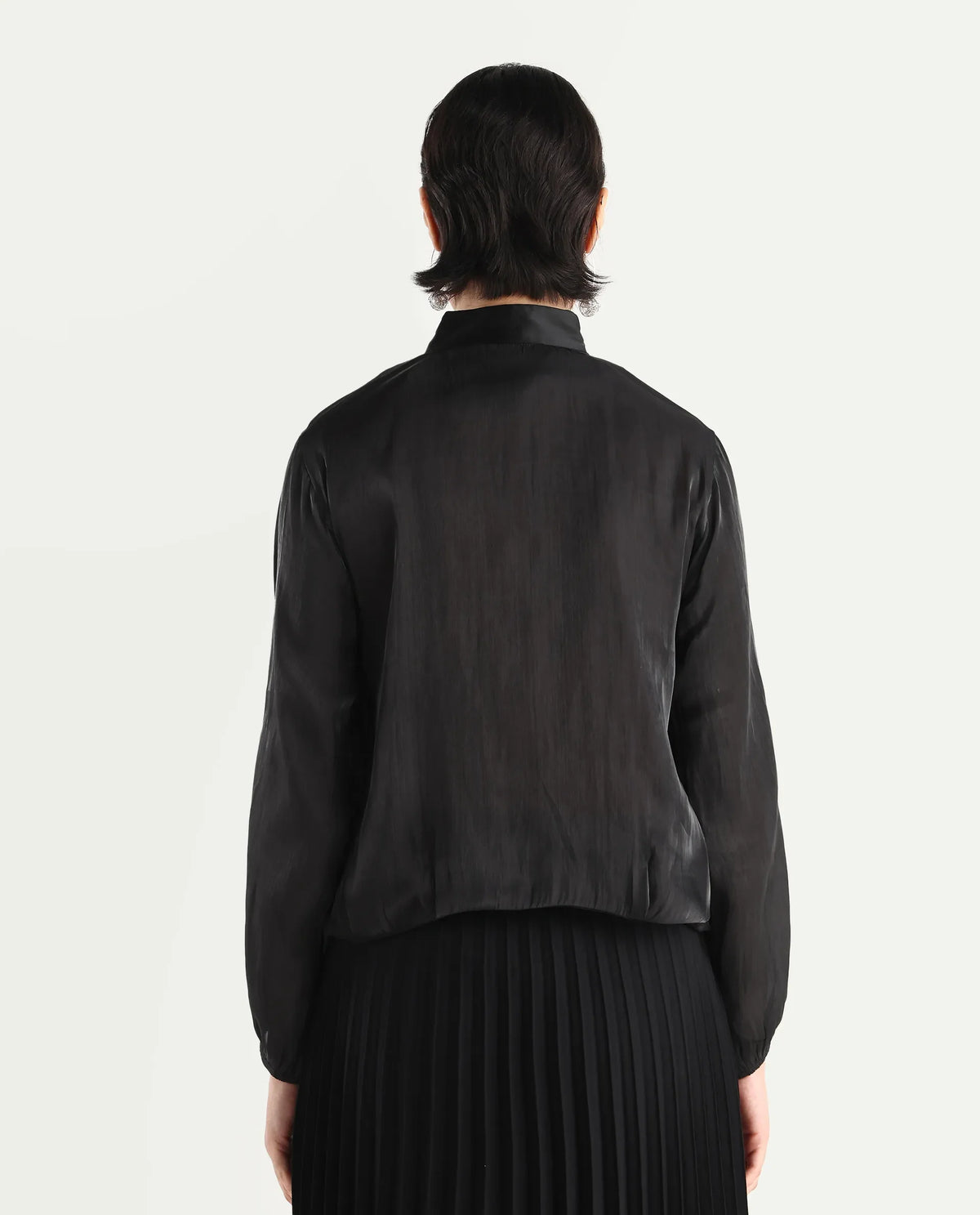 Rareism Women's Wals Black Mandarin Collar Plain Cuffed Sleeve Regular Fit Jacket