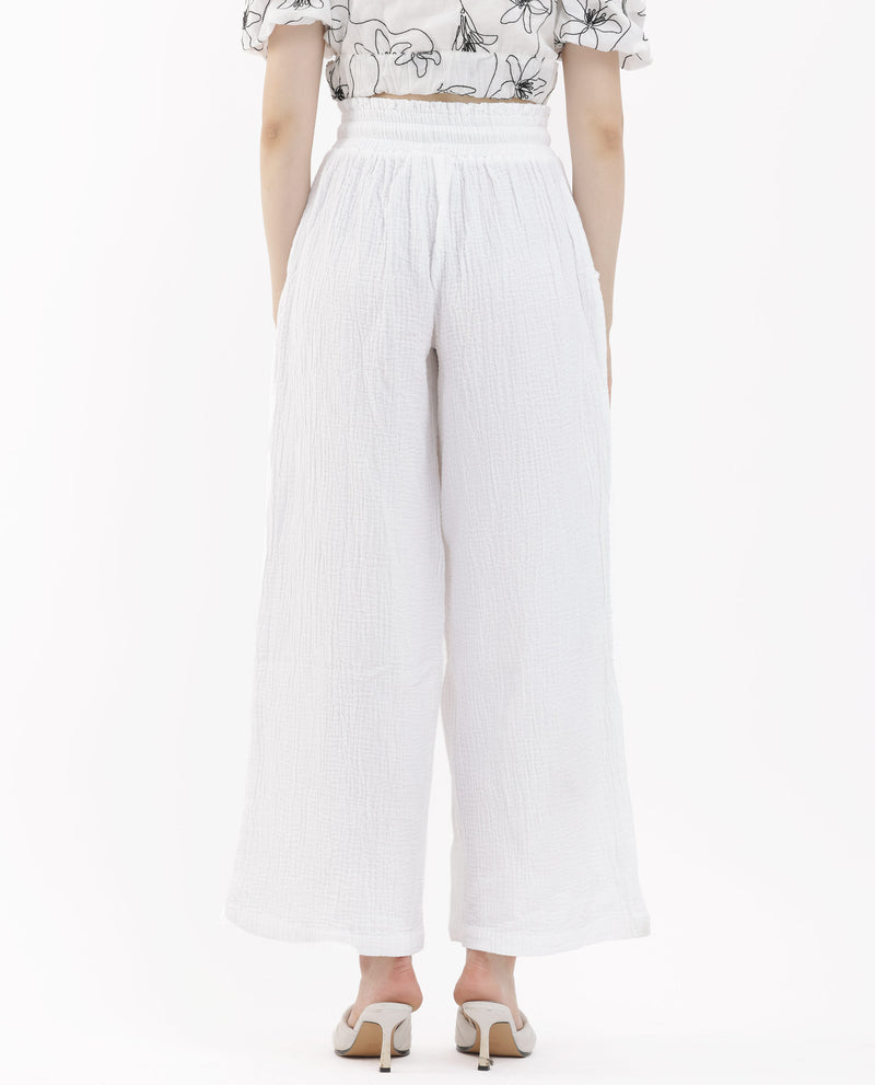 Rareism Women'S Jorden Pastel White Cotton Fabric Drawstring Closure Wide Leg Fit Plain Ankle Length Trousers