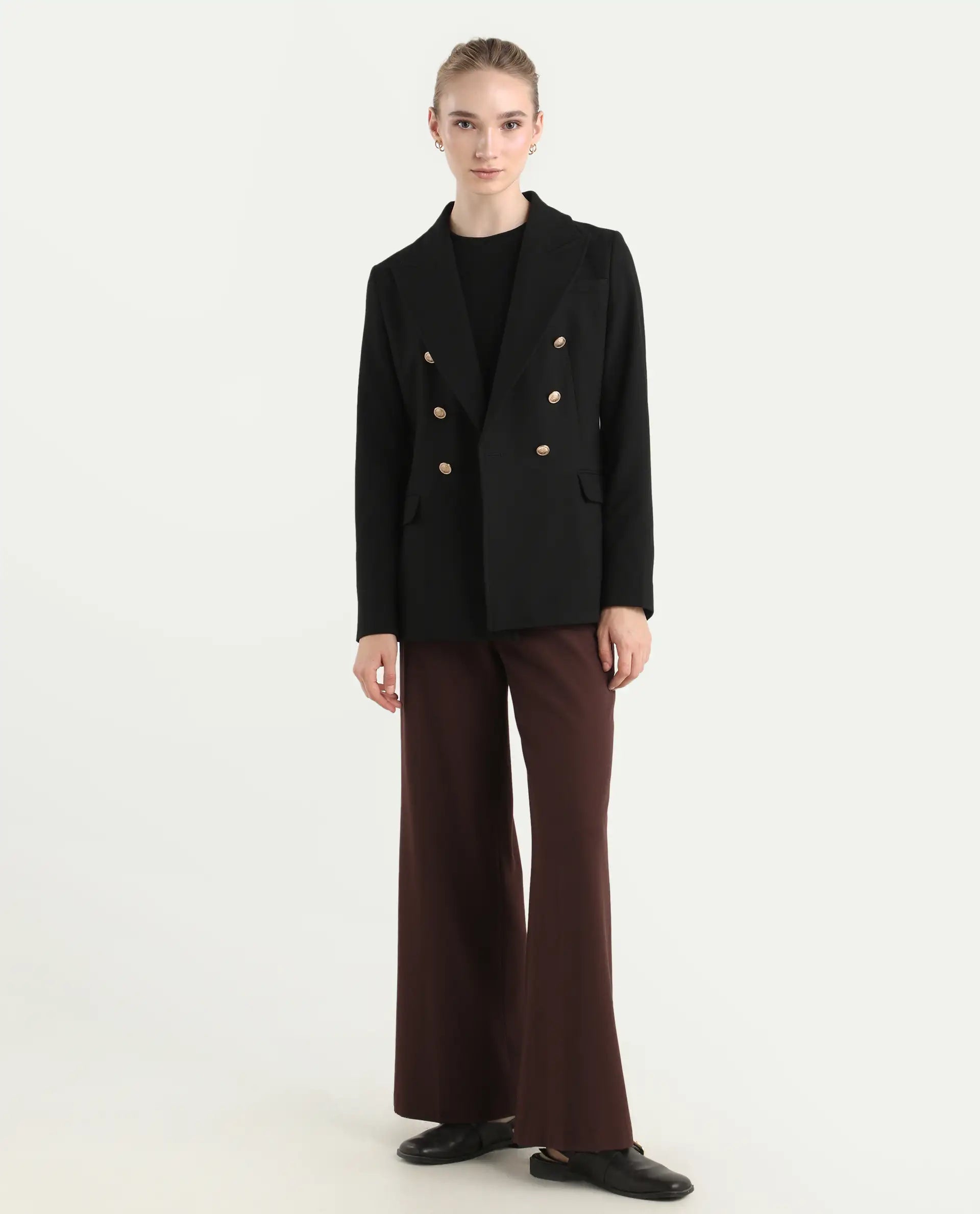 Rareism Women Wido Deep Red Polyester Blend Button Closure Wide Leg Fit Plain Travel Trouser