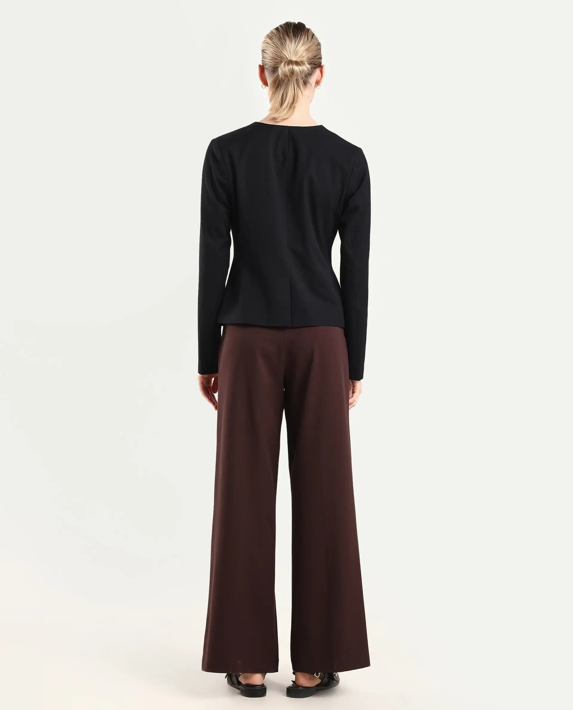 Rareism Women Wido Deep Red Polyester Blend Button Closure Wide Leg Fit Plain Travel Trouser