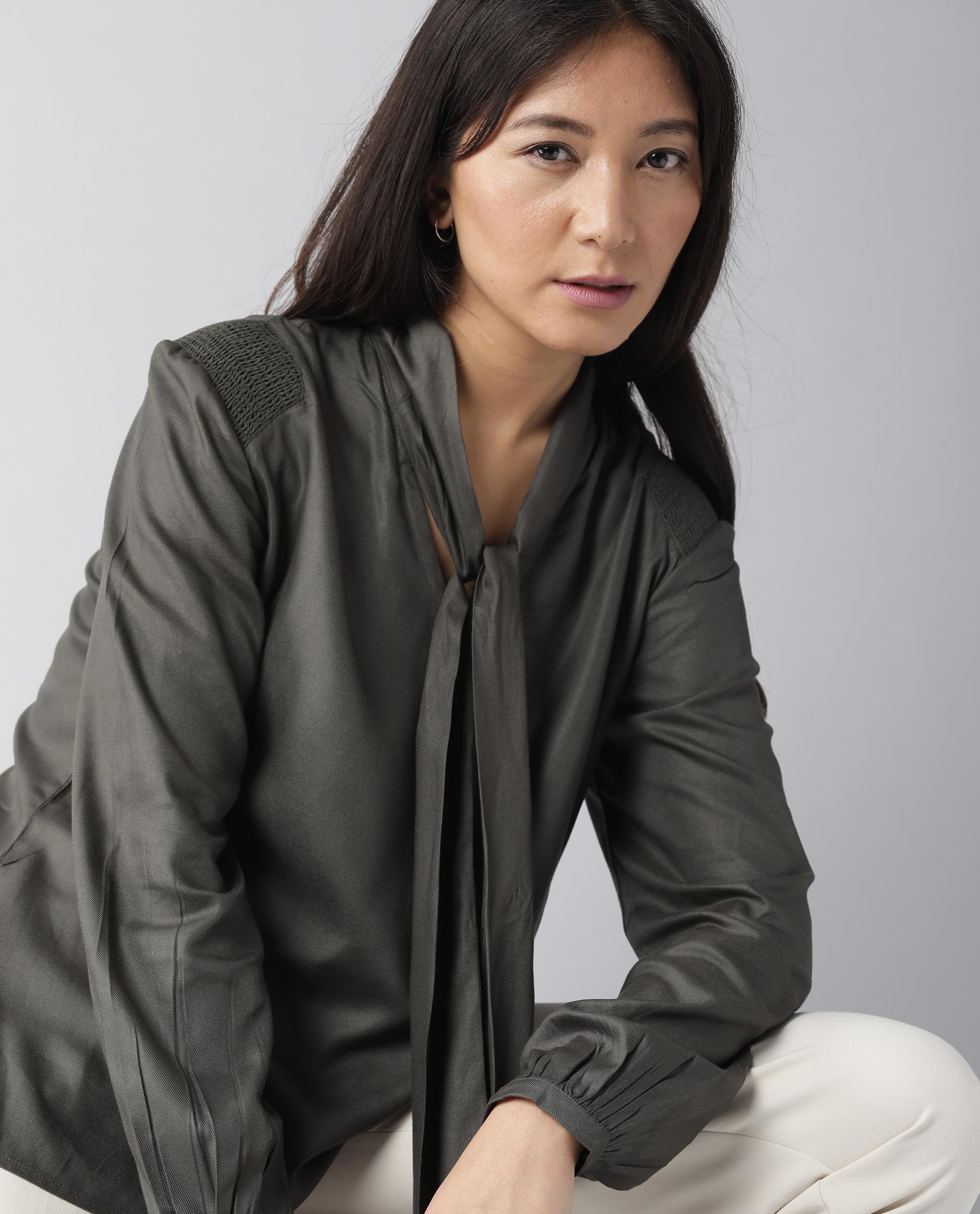 Rareism Women Wint Olive Top Full Sleeves Solid