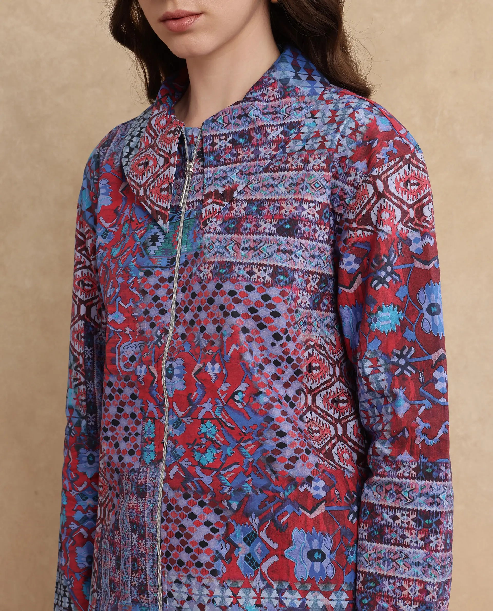 Rareism Women's Xany Multi Cotton Spread Collar Abstract Print Regular Fit Top