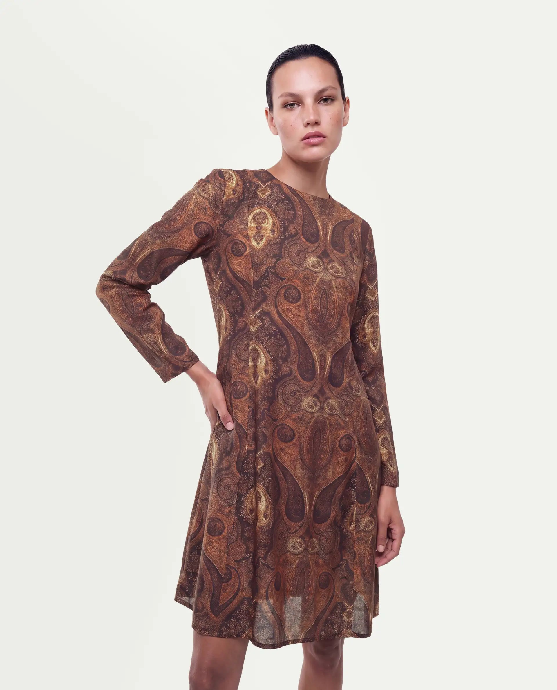 Rareism Women's Xystus Multi Viscose Blend Crew Neck Shift Paisley Dress