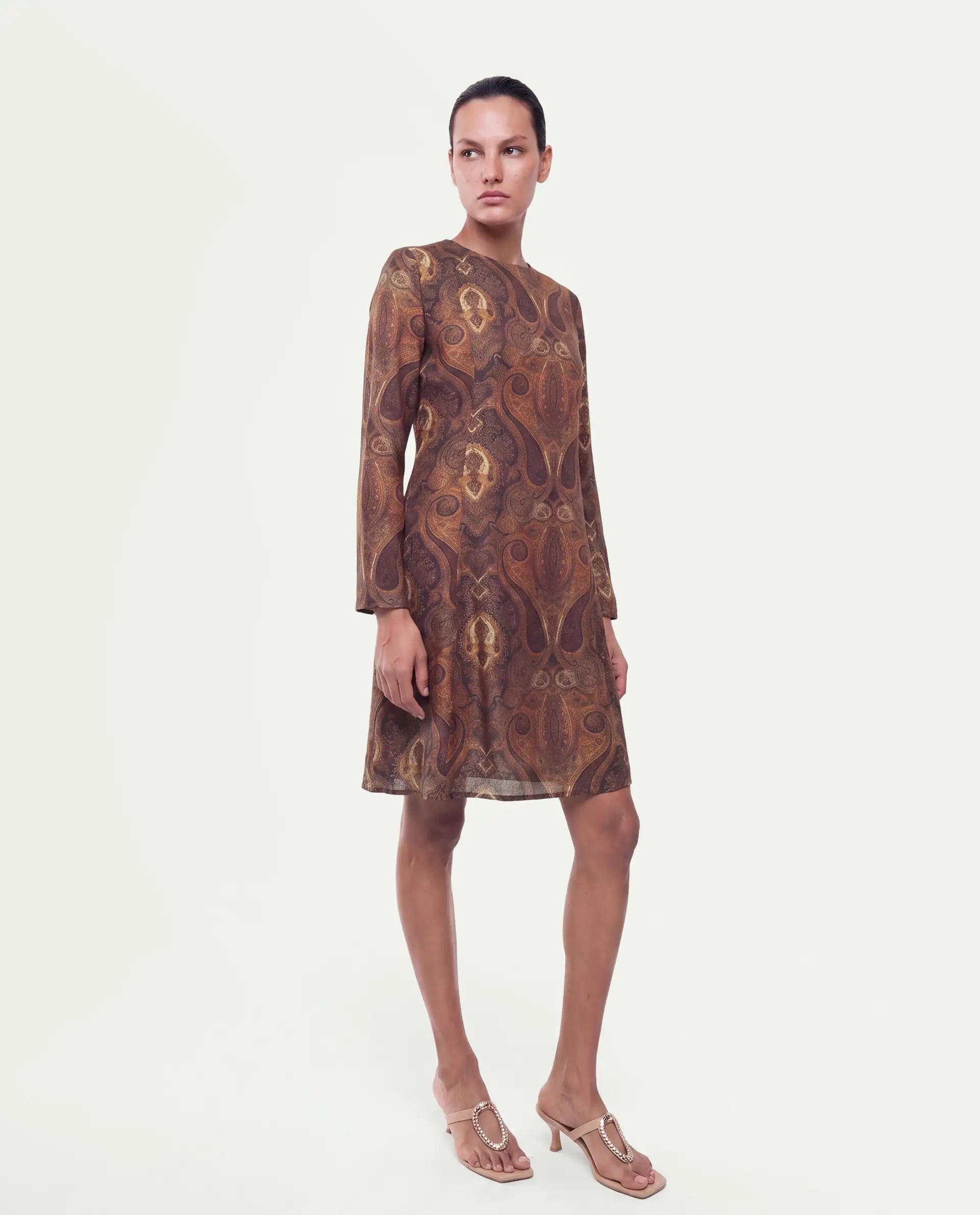 Rareism Women's Xystus Multi Viscose Blend Crew Neck Shift Paisley Dress