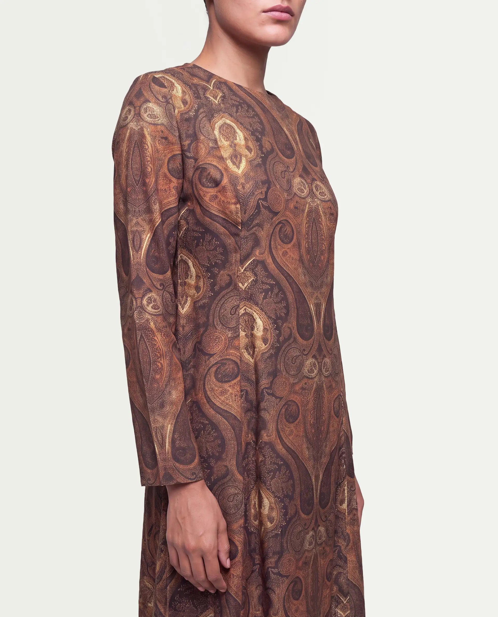 Rareism Women's Xystus Multi Viscose Blend Crew Neck Shift Paisley Dress
