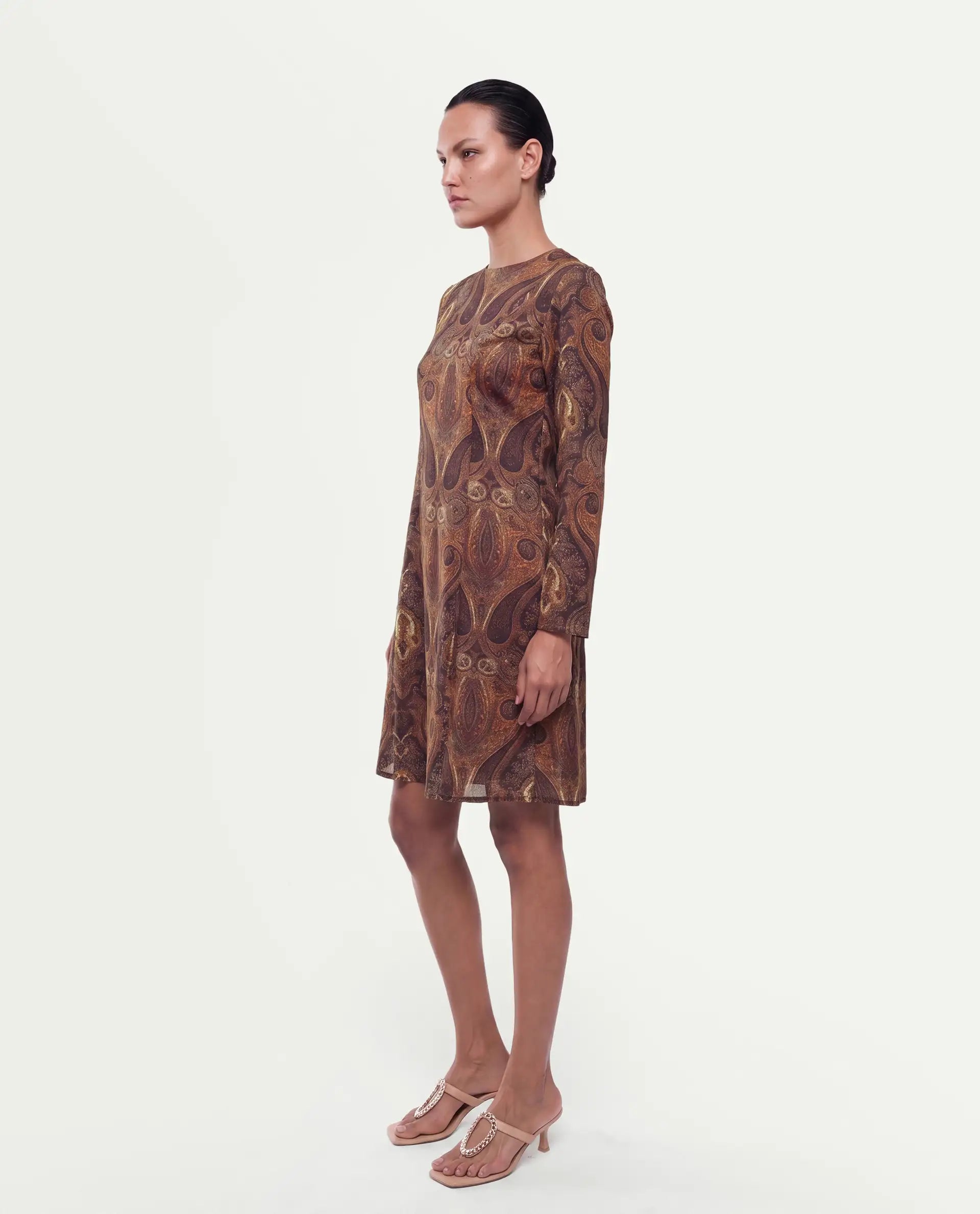 Rareism Women's Xystus Multi Viscose Blend Crew Neck Shift Paisley Dress