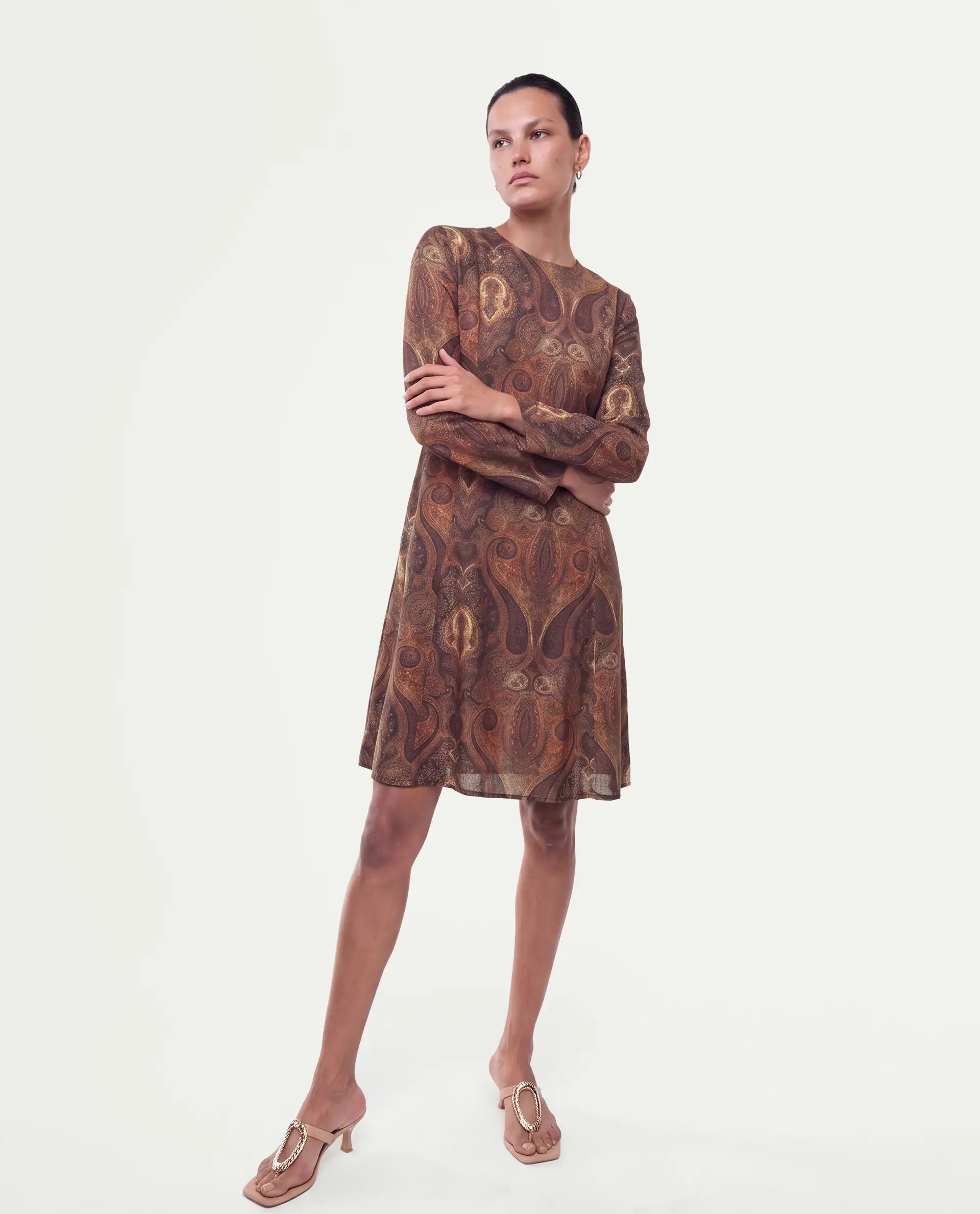 Rareism Women's Xystus Multi Viscose Blend Crew Neck Shift Paisley Dress