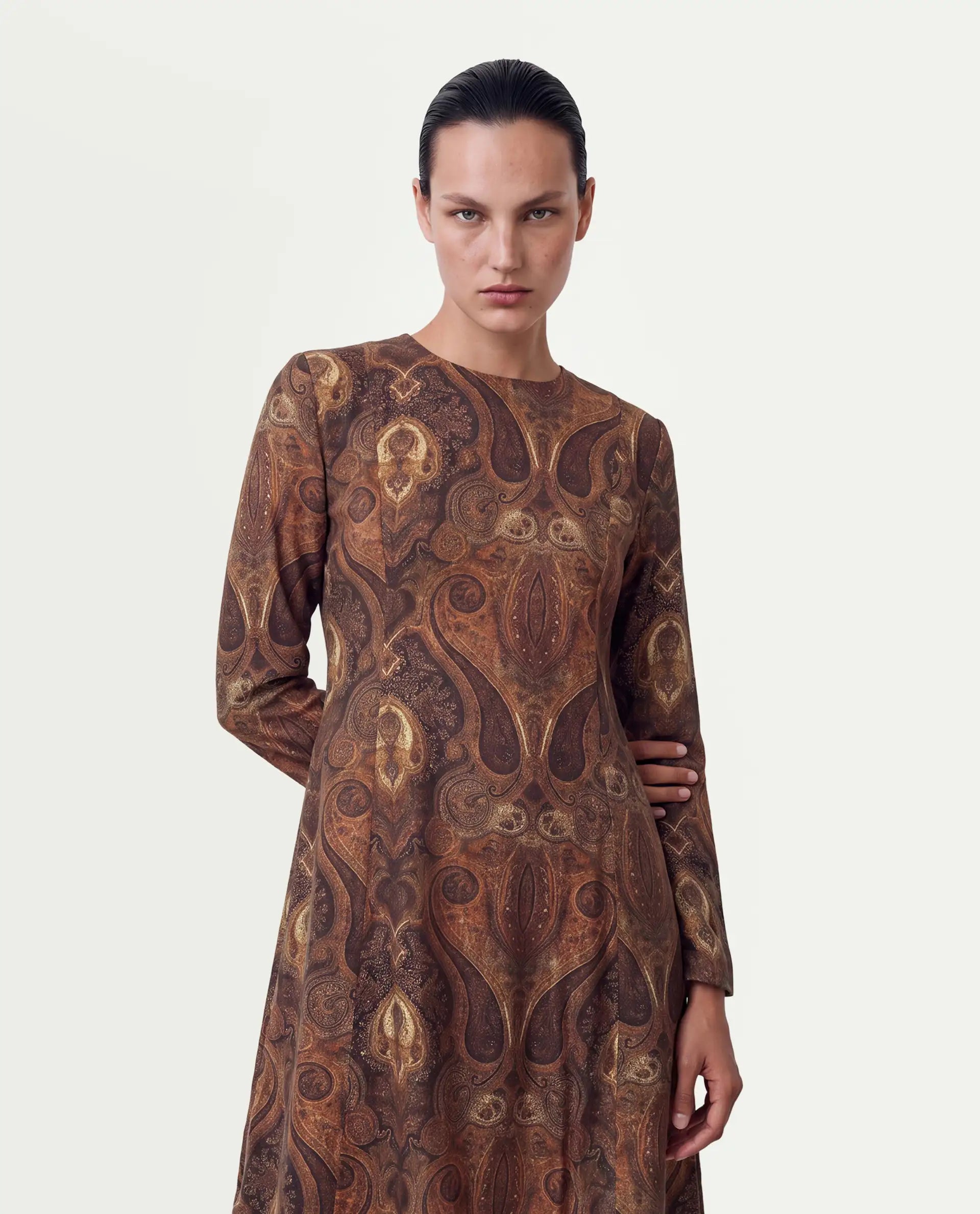 Rareism Women's Xystus Multi Viscose Blend Crew Neck Shift Paisley Dress