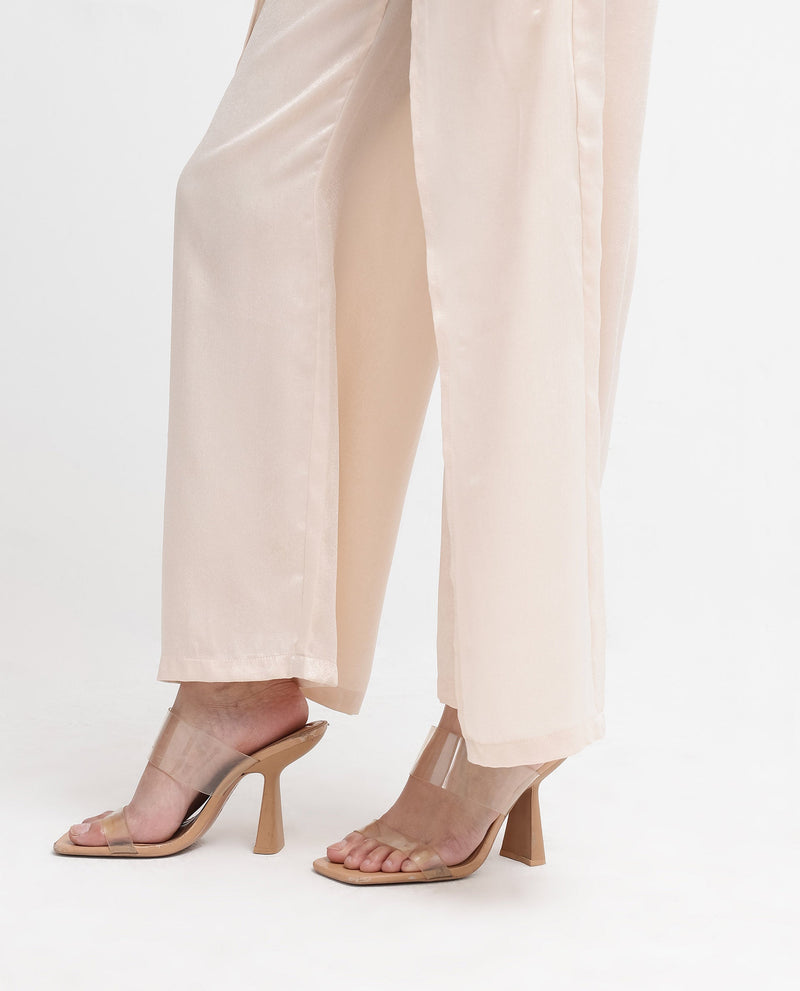 Rareism Women Yamato-B Light Beige Wide Fit Plain Ankle Length Trouser