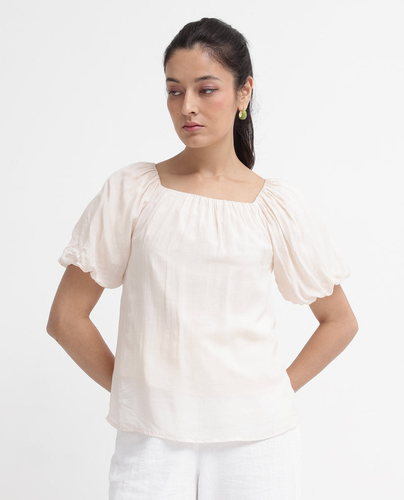 Rareism Womens Yelan Beige Top Short Sleeve Solid