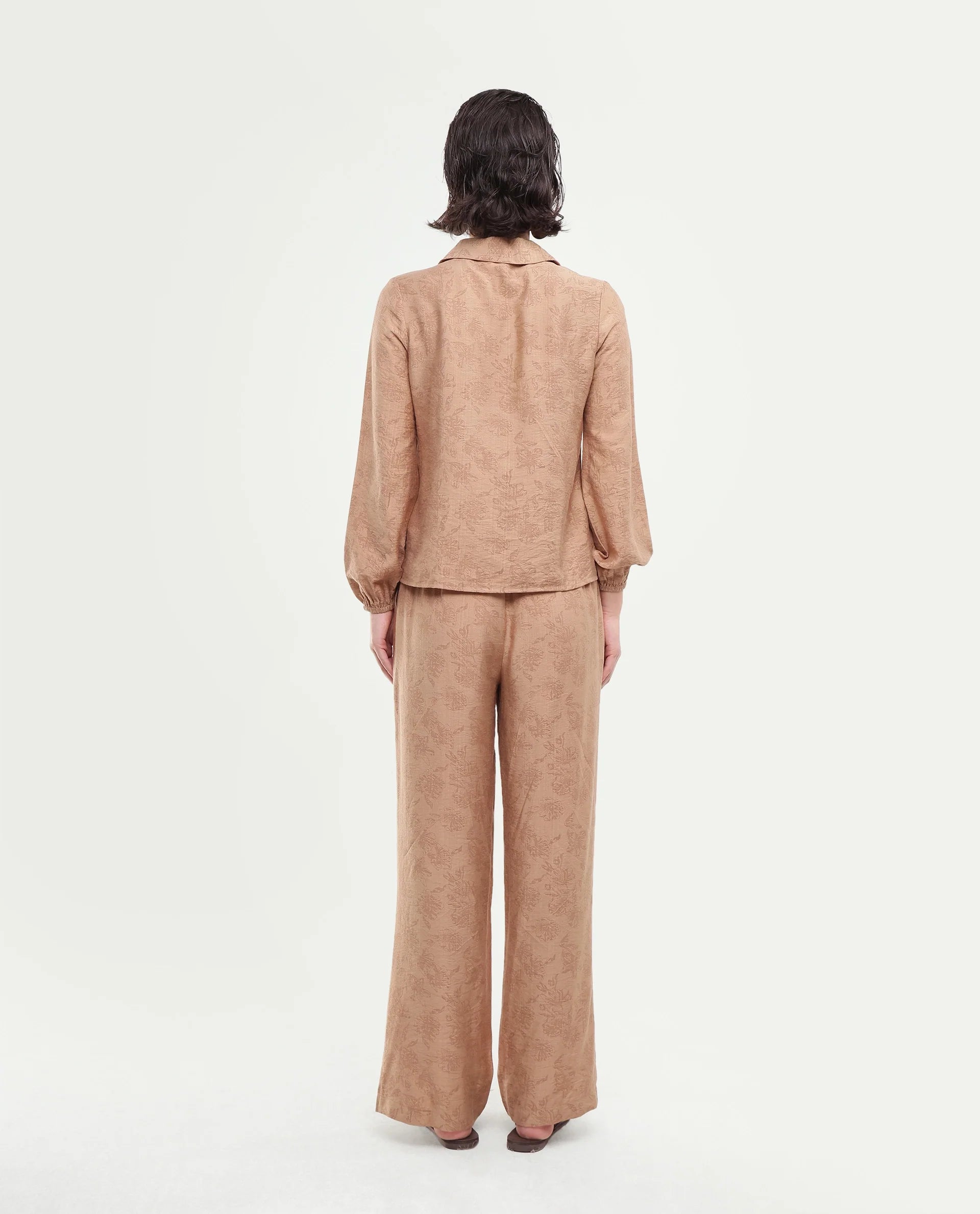 Rareism Women's Yev-B Light Brown Floral Viscose Blend Wide Leg Regular Trouser