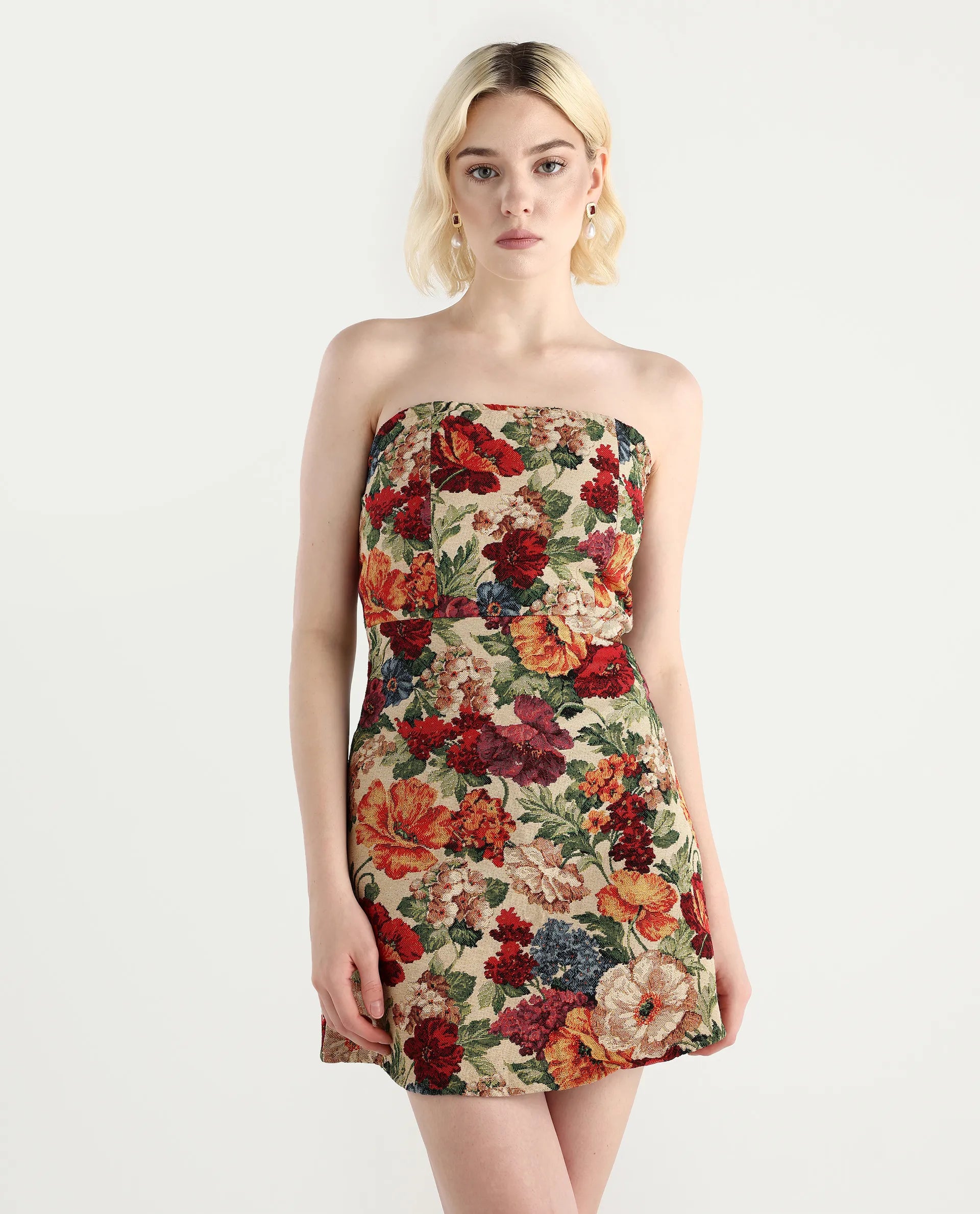 Rareism Women's Yolor - Multi Polyester Blend Tube Neck Jacquard Sleev Rareism Women's Yolor - Multi Polyester Blend Tube Neck Jacquard Sleev