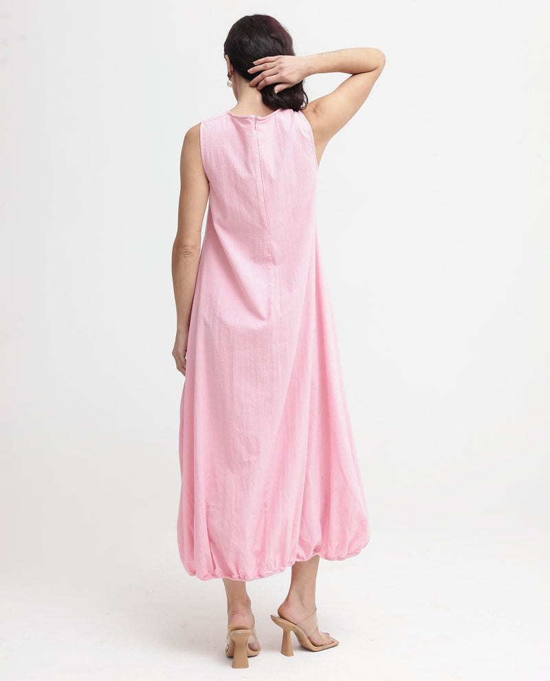 Rareism Women Zakura Dusky Pink Zipper Closure Sleeveless Crew Neck Balloon Fit Plain Maxi Dress