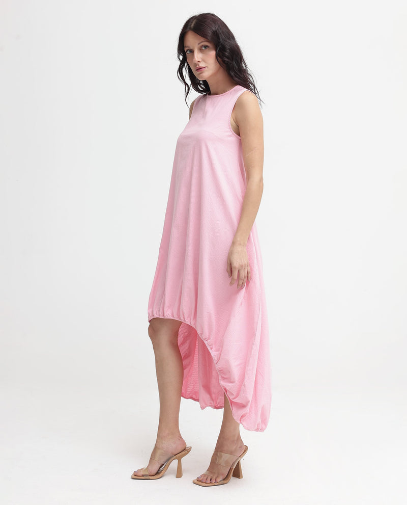 Rareism Women Zakura Dusky Pink Zipper Closure Sleeveless Crew Neck Balloon Fit Plain Maxi Dress