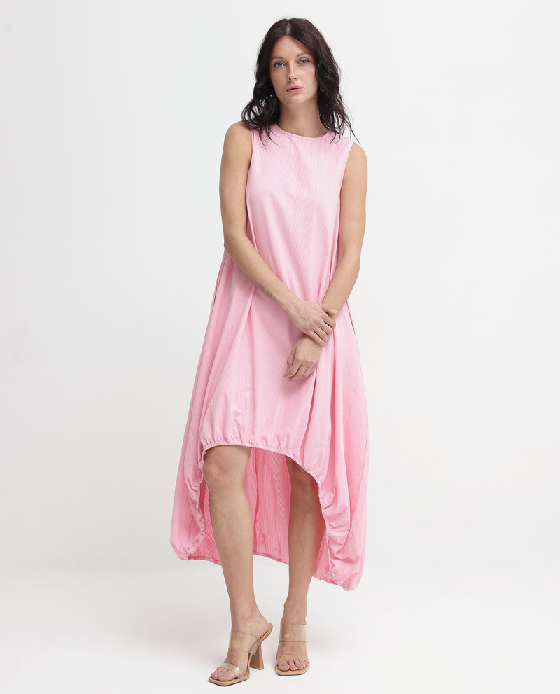 Rareism Women Zakura Dusky Pink Zipper Closure Sleeveless Crew Neck Balloon Fit Plain Maxi Dress