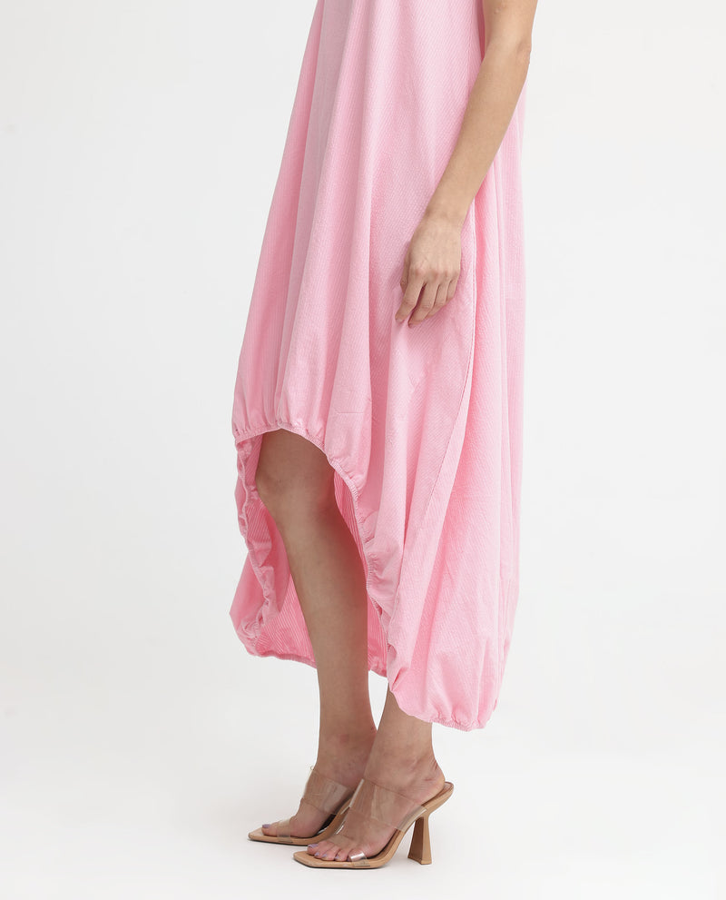Rareism Women'S Zakura Dusky Pink Zipper Closure Sleeveless Crew Neck Balloon Fit Plain Maxi Dress